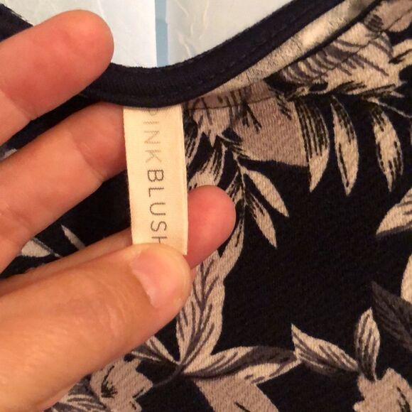 PinkBlush M Navy White Gray Coral Floral Short Sleeve Maternity Midi Dress - Picture 8 of 10